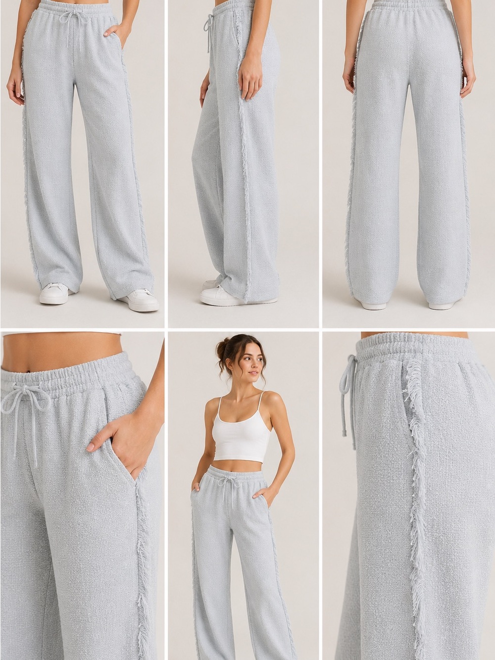 Light blue Straight-Leg Terry Knit Pants